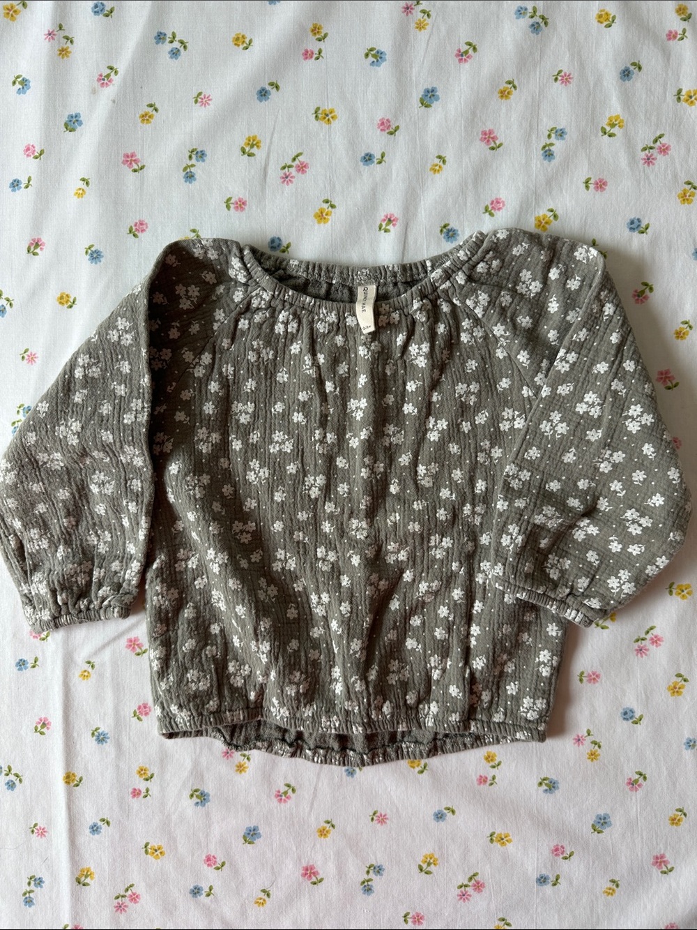 Quincy Mae 12-18 months Gray Floral Smocked Long-Sleeve Top